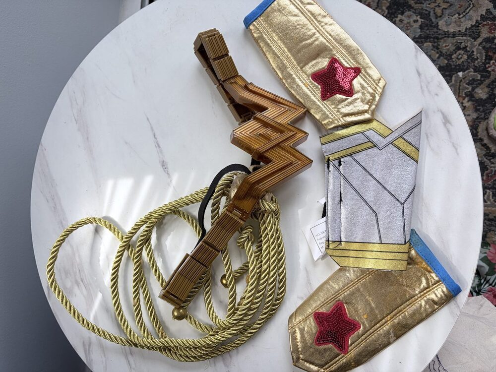 Gold Tiara Gauntlets and Lasso Superhero Costume Accessory Set